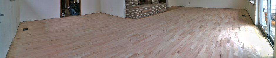 The floors, needing one more pass with the 100 grit, and some edging.